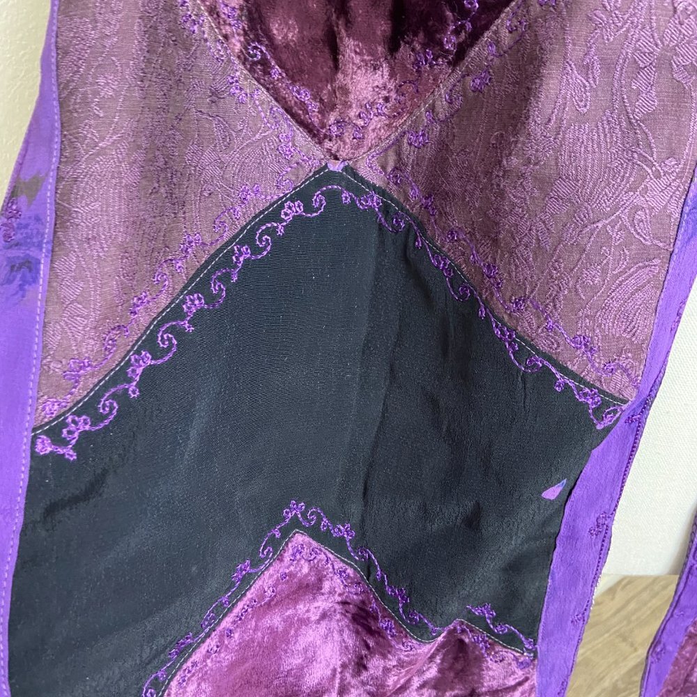 Vintage Patchwork Scarf Reversible 100% Rayon Fri… - image 7